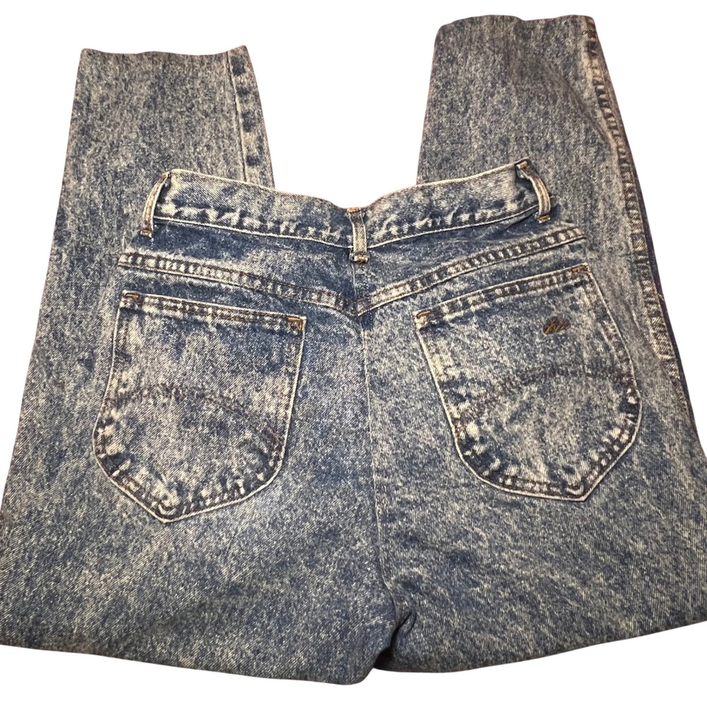 Vintage Chic 80s Acid Wash High Waisted Tapered Mom‎ Jeans Blue Denim 26 Petite